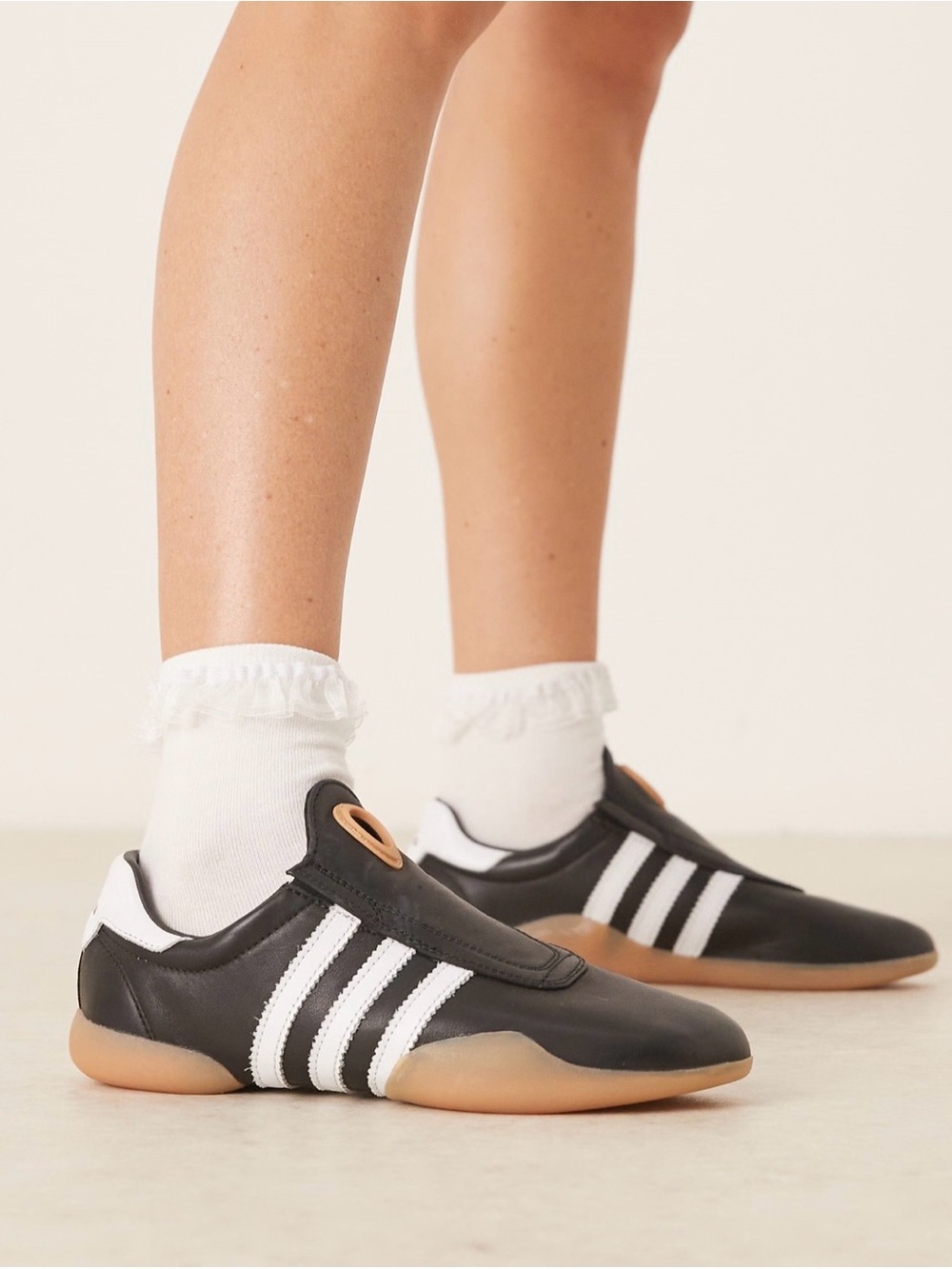 adidas Black and White Slip-On Sneakers with Gum Sole